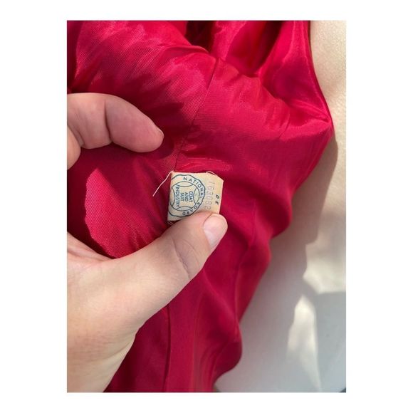 60s Best & Co Red Wool Pea Coat Dress Coat Persian Fur Collar Fall Jacket - Picture 12 of 16